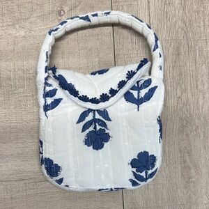 White and Blue Floral Quilted Handbag